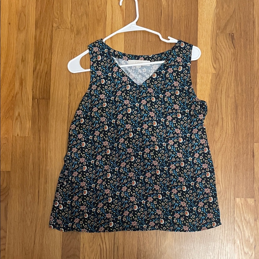 LOFT Black Floral Tank Top